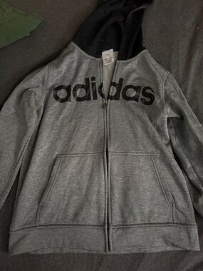 adidas Gray Zip Hoodie with Black Logo